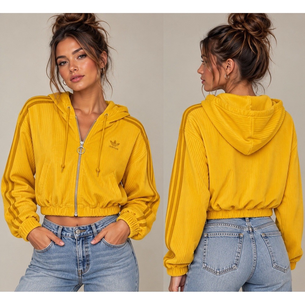 Adidas Originals Hooded Track Top Womens XS Golden Yellow Cropped Jacket NWT